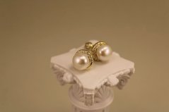 Náušnice - kultivované perly - číre zirkóny - šrúbky - pozlátené striebro