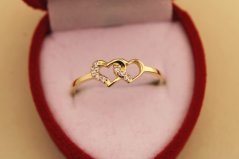 Prsteň- diamanty- H/Si2- srdiečko- žlté zlato- 14 karátov