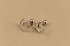 Náušnice- srdiečka- šrúbky- rhódiované striebro