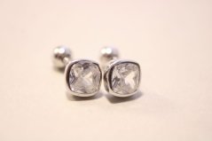 Strieborné náušnice štvorčeky, rhodium, zirkóny, šrúbovacie, 1,92 g, 925/1000