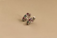 Náušnice- kruhy- farebné zirkóny- kĺb- rhódiované striebro- 925/1000