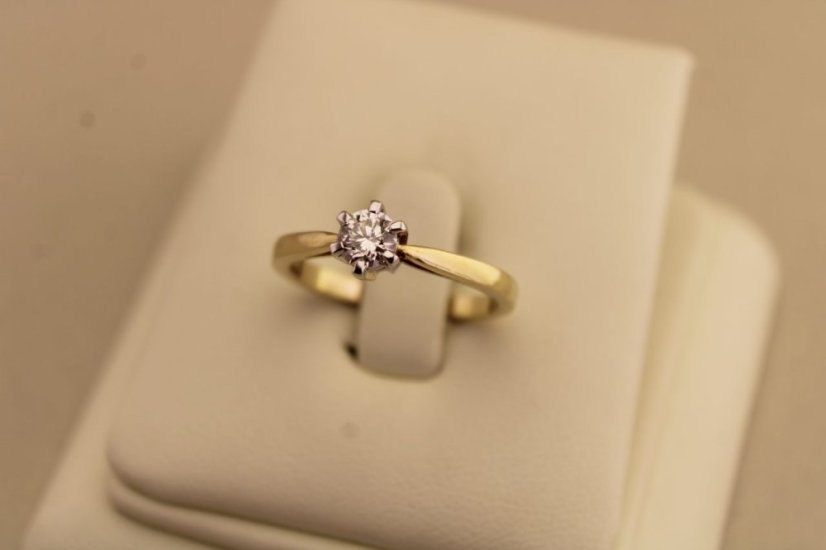 Zlatý prsteň - Solitaire briliant - 14k - Žlté zlato