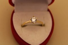 Zlatý prsteň - Soliter - Číry zirkón - Žlté zlato - 14k