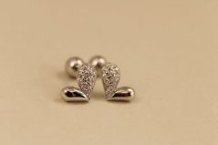 Náušnice- srdiečka- číre zirkóny- šrúbky- rhódiované striebro