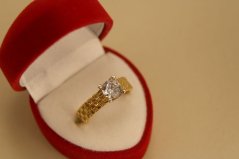 Prsteň-brúsený číry zirkón-kombinované zlato-14 karátov