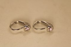 Náušnice - srdiečka - rúžový zirkón - patent - biele zlato - 14 karátov