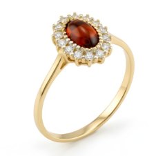 Prsteň- český granát- zirkóny- žlté zlato- 14 karátov