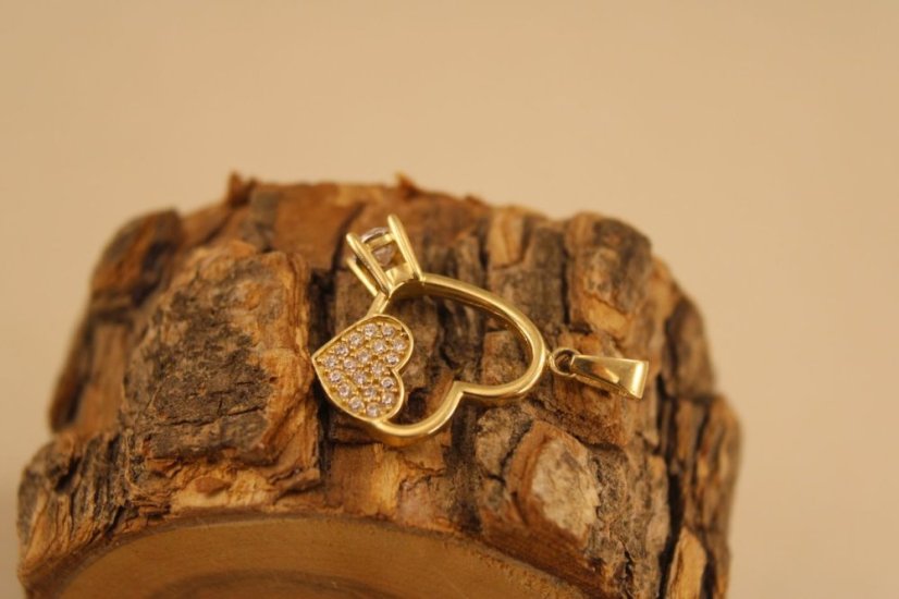 Prívesok- srdiečko- číre zirkóny- žlté zlato- 14 karátov