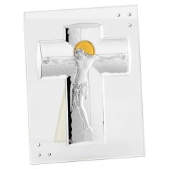 Strieborný obraz Kríž s Ježišom na skle