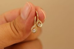 Náušnice-patent- číre zirkóny-žlté zlato14k