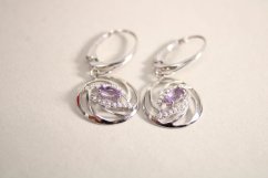 Visiace náušnice-fialový Ametyst-zirkóny-rhodium-patent-striebro
