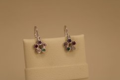 Náušnice - kvietky - farebné zirkóny - biele zlato - brizúra -14K