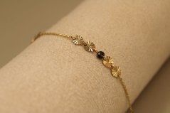 Náramok - gravírované články - čierne korálky - žlté zlato - 14K