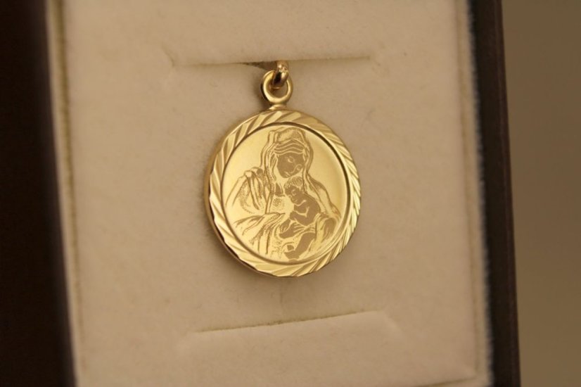 Zlatý prívesok, medailón Panny Márie s Ježišom, 0,86g 14k 585/1000