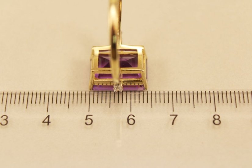 Prsteň-žlté zlato-drahokam (Ametyst) - číre zirkóny-14 karátov