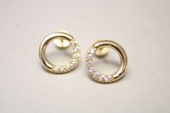 Náušnice- tvar kruh-žlté zlato-číre zirkóny-šrubovačky-14 karátov