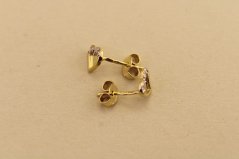 Náušnice- srdiečka- biele diamanty- puzetky- žlté zlato- 14 karátov