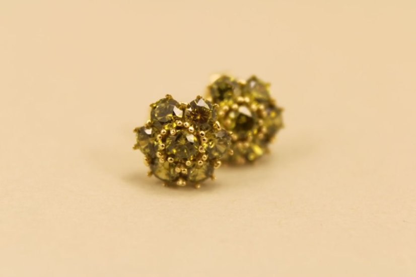 Zlaté náušnice, žlté zlato, zelený zirkón 1,75g 14k 585/1000