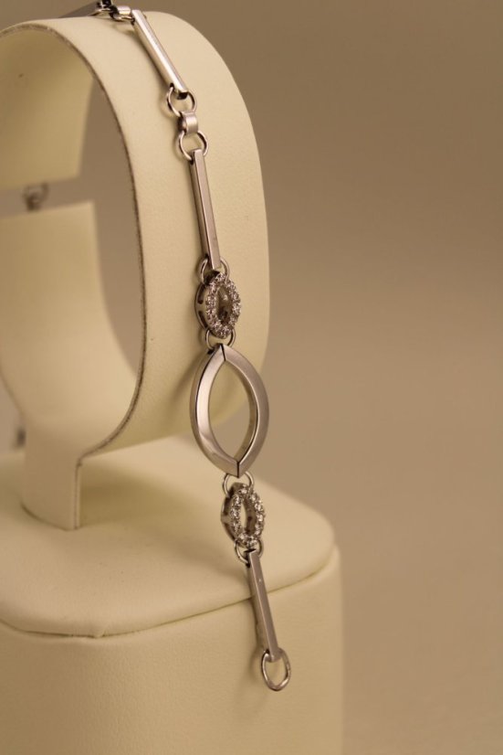 Náramok-zdobený- číre zirkóny- hladké tyčinky-biele zlato- 14 karátov