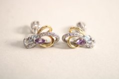 Náušnice-Topásom-Ametyst-číre zirkóny- rhodium-šrubky-kombinované striebro