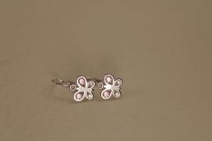 Náušnice - motýľ - číre/rúžové zirkóny - biele zlato - brizúra -14 karátov