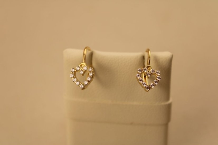Náušnice- srdiečka- číry zirkón- brizúra- žlté zlato-14 karátov
