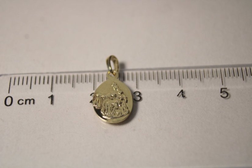 Prívesok Panna Mária Škapuliarska zo žltého zlata, 0,96 g, 14K 585/1000 - Farba zlata: Žltá, Váha (g): 0,96, Rýdzosť: 14 karátov 585/1000