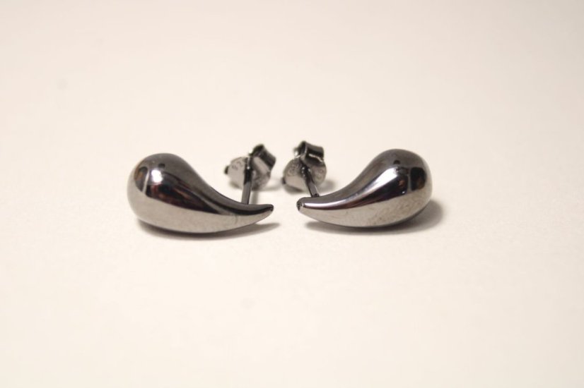 Strieborné čierne naušnice tvar slzy, napichovačky, 2,75g, rhodium, 925/1000