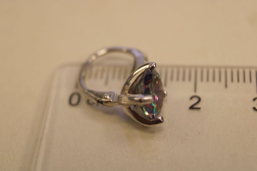 Strieborné naušnice s farebným zirkónom, klasické zapínanie, ródium, 3,56g, 925/1000