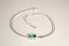 Náramok -vzor pancier-zelený zirkón-rhodium-striebro