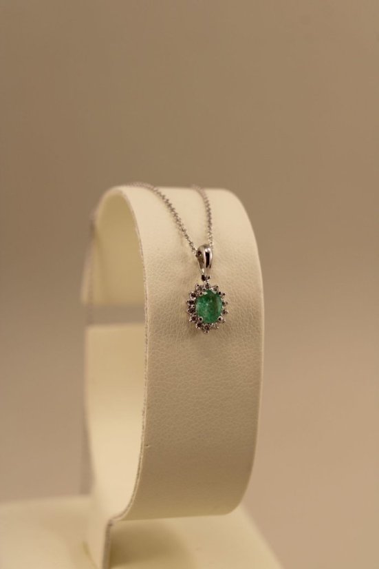 Celebritka - Smaragd - diamanty 0,120 ct - SI/H -biele zlato - 14 karátov