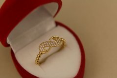Prsteň- polguličky- nekonečno- zirkóny- žlté zlato- 14K