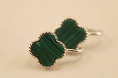 Náušnice-ďatelinka-zelený malachit-patent-rhodium-striebro