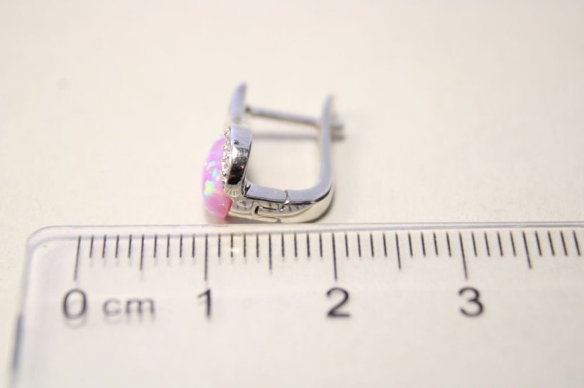 Strieborné romantické náušnice s ružovým opálom, číre zirkóny, francúzske zapínanie, 2,86g, 925/1000