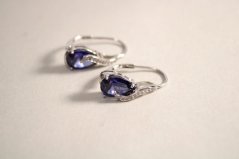 Strieborné náušnice modré okuzľujúce kvapky, číre zirkóny,rhódium, klasické zapínanie, 3,33g, 925/1000