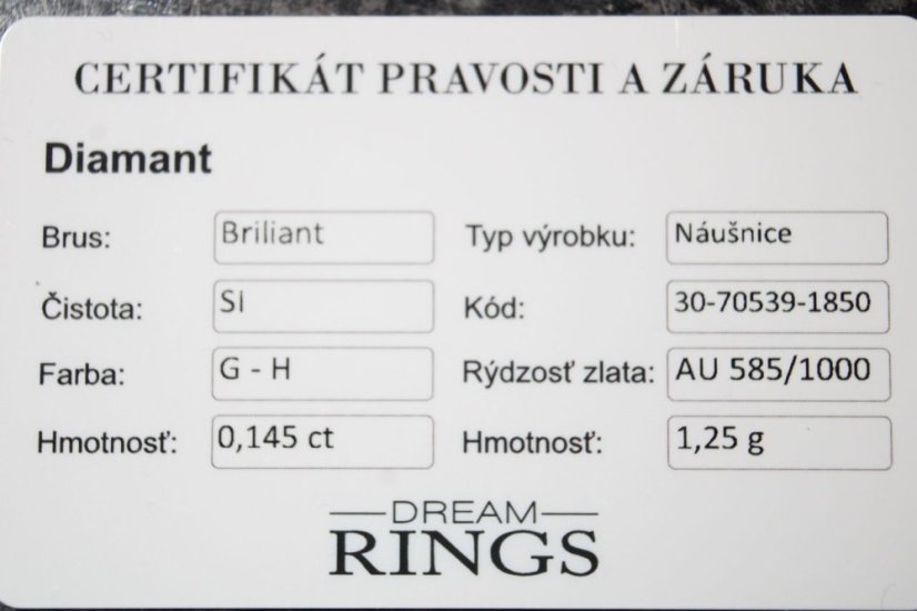 Zlaté náušnice-brilianty 0,145 ct G-H/SI-žlté zlato- šrúbky- 14K