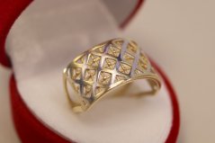 Prsteň- mriežkovaný vzor- kombinované zlato- 14 karátov