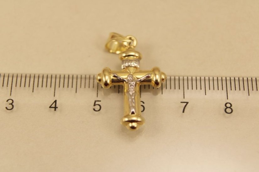 Zlatý prívesok krížik, kombinované zlato, 0,92g 14k 585/1000