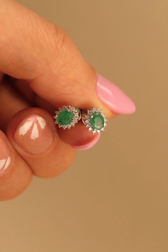 Náušnice - Smaragd - číre diamanty 0,260 ct - SI/H - biele zlato - 14 karátov
