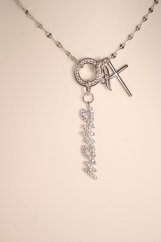 Strieborný náhrdelník s príveskami Mama, anjelské krídlo a krížik, číre zirkóny, rhodium, 42-47 cm, 3,70 g, 925/1000
