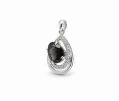 Prívesok - hnedo-šedý kremeň - číre zirkóny - rhodium - striebro