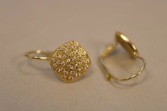 Náušnice- žlté zlato- číre zirkóny- patent- 14 karátov