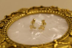 Náušnice - krížiky - puzetky - žlté zlato - 14 karátov