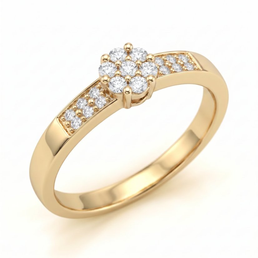 Prsteň - diamanty/centrálny briliant 0,08 ct/0,03 ct -  kombinované zlato - 14 karátov