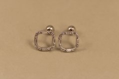 Náušnice- štvorčeky- zirkóny- šrúbky- rhódiované striebro