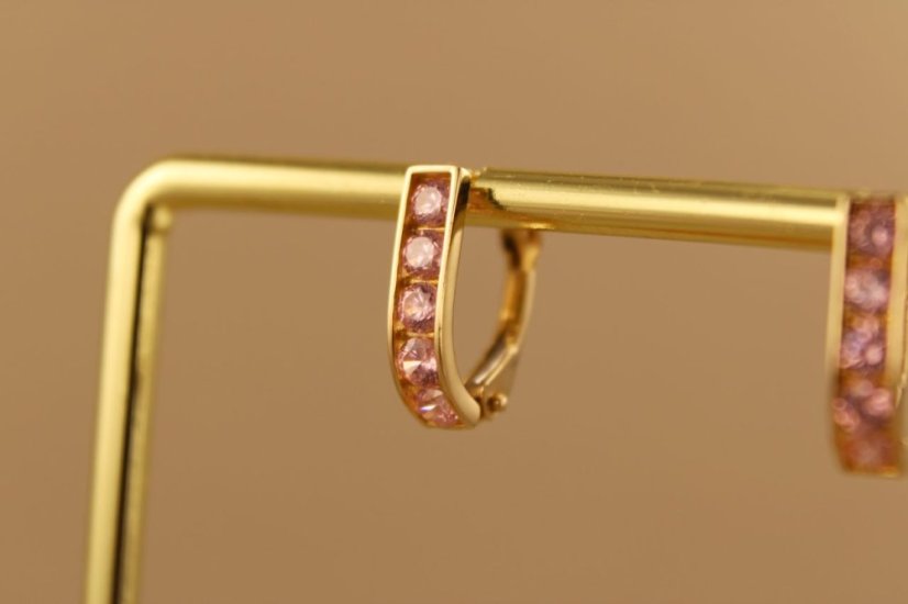 Zlaté dámske náušnice - Klasický patent - Zirkóny - 14k - Žlté zlato