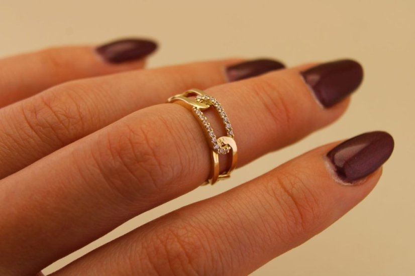 Zlatý prsteň - Reťaz - Číre zirkóny - Žlté zlato - 14k