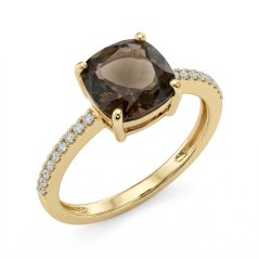 Prsteň - dýmový kremeň "smoky quartz" 2,00 ct - diamanty 0,07 ct SI2-H - žlté zlato - 14K
