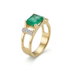 Prsteň- Smaragd- Brilianty- žlté zlato- 14 karátov
