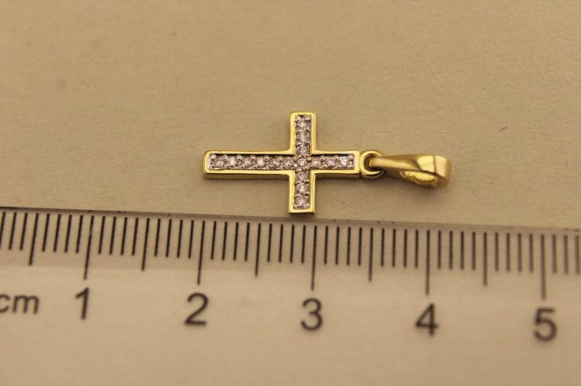 Prívesok- krížik- diamanty- žlté zlato- 14 karátov